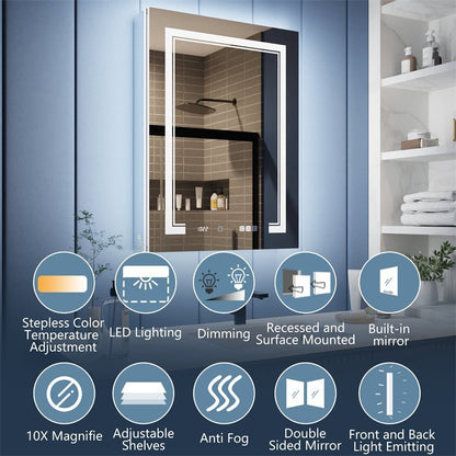 Illusion-B 24 x 32 inch LED medicine cabinet with defogger, dimming, magnifier and mirrored interior