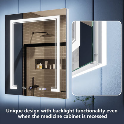 Illusion-B 24 x 32 inch left-hinge recessed LED medicine cabinet with front light and backlight design