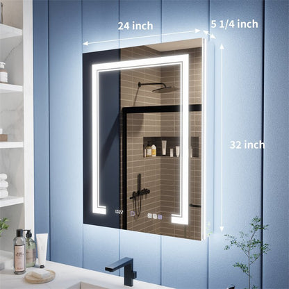 Illusion-B 24 x 32 inch left-hinge LED medicine cabinet dimensions and cabinet width layout