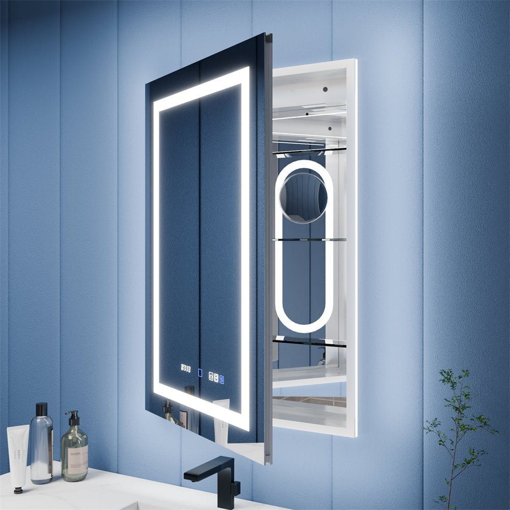 Illusion - B 24" x 36" LED Lighted Inset Mirrored Medicine Cabinet with Magnifiers Front and Back Light