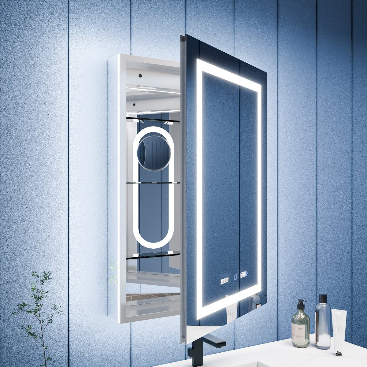 Illusion-B 24" x 36" LED Lighted Inset Mirrored Medicine Cabinet with – ExBriteUSA