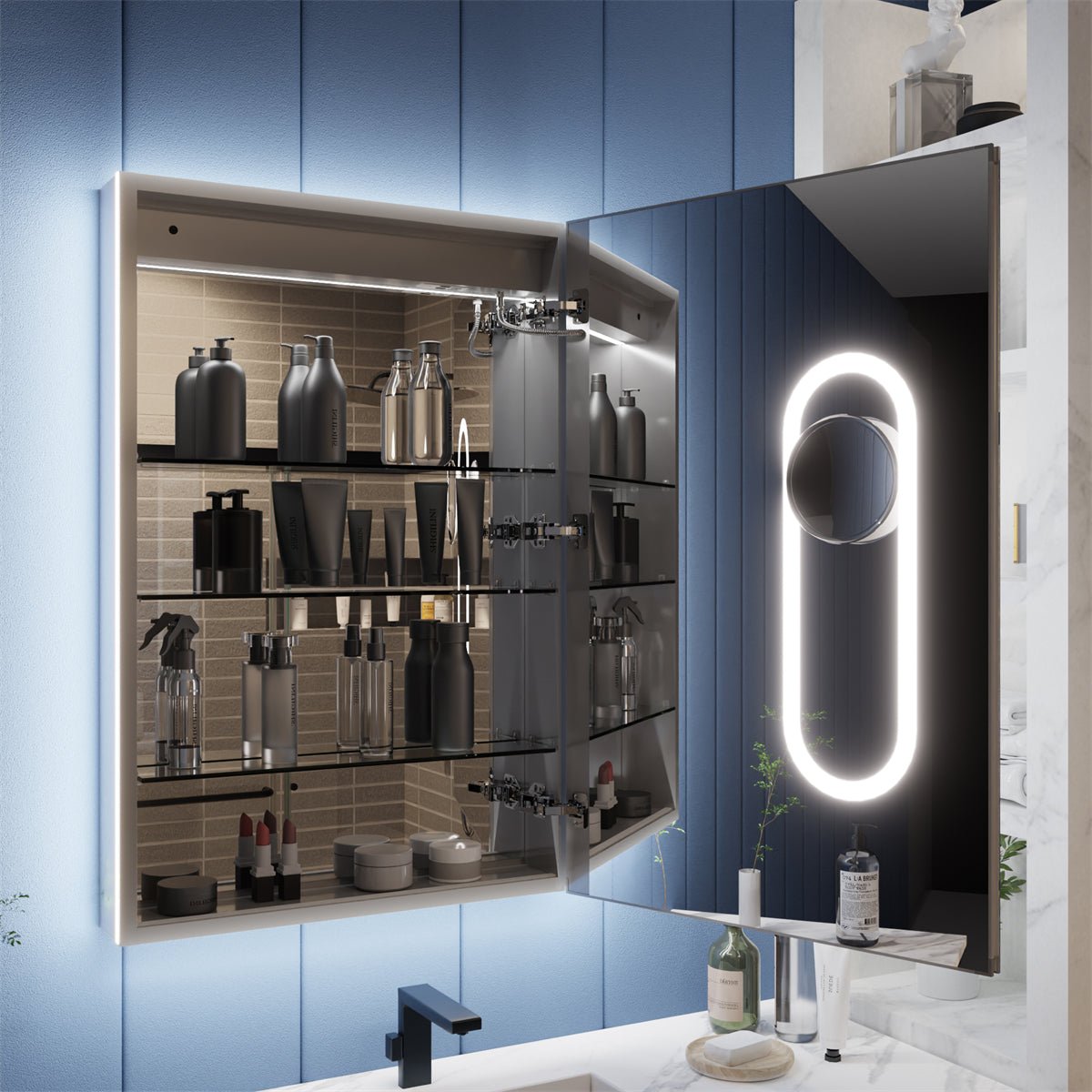 Illusion-B! Inset Mirrored Medicine Cabinet with Magnifiers