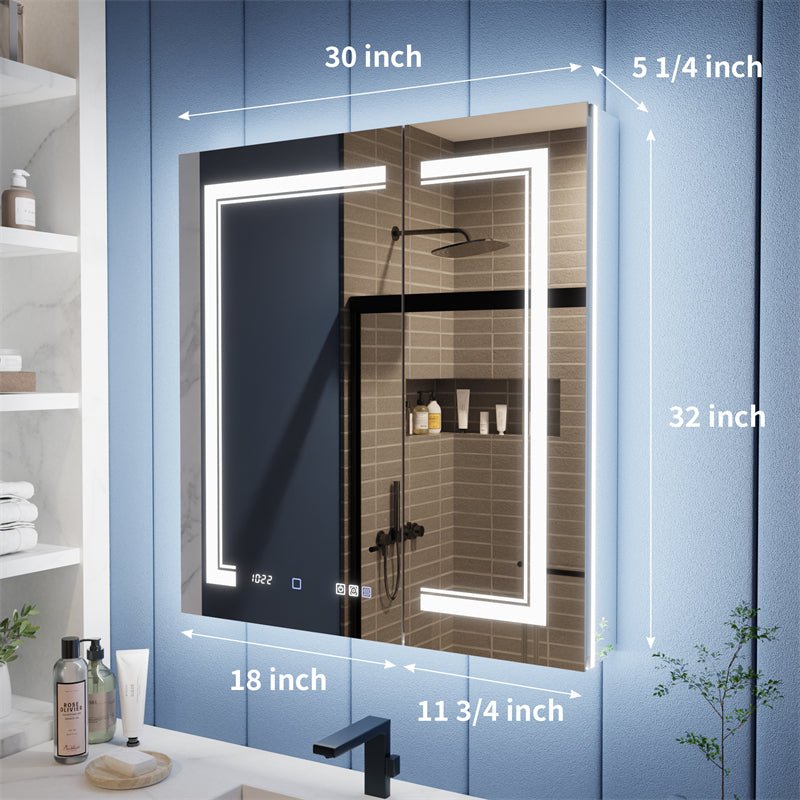 Illusion-B 30" x 32" LED Lighted Inset Mirrored Medicine Cabinet with ...