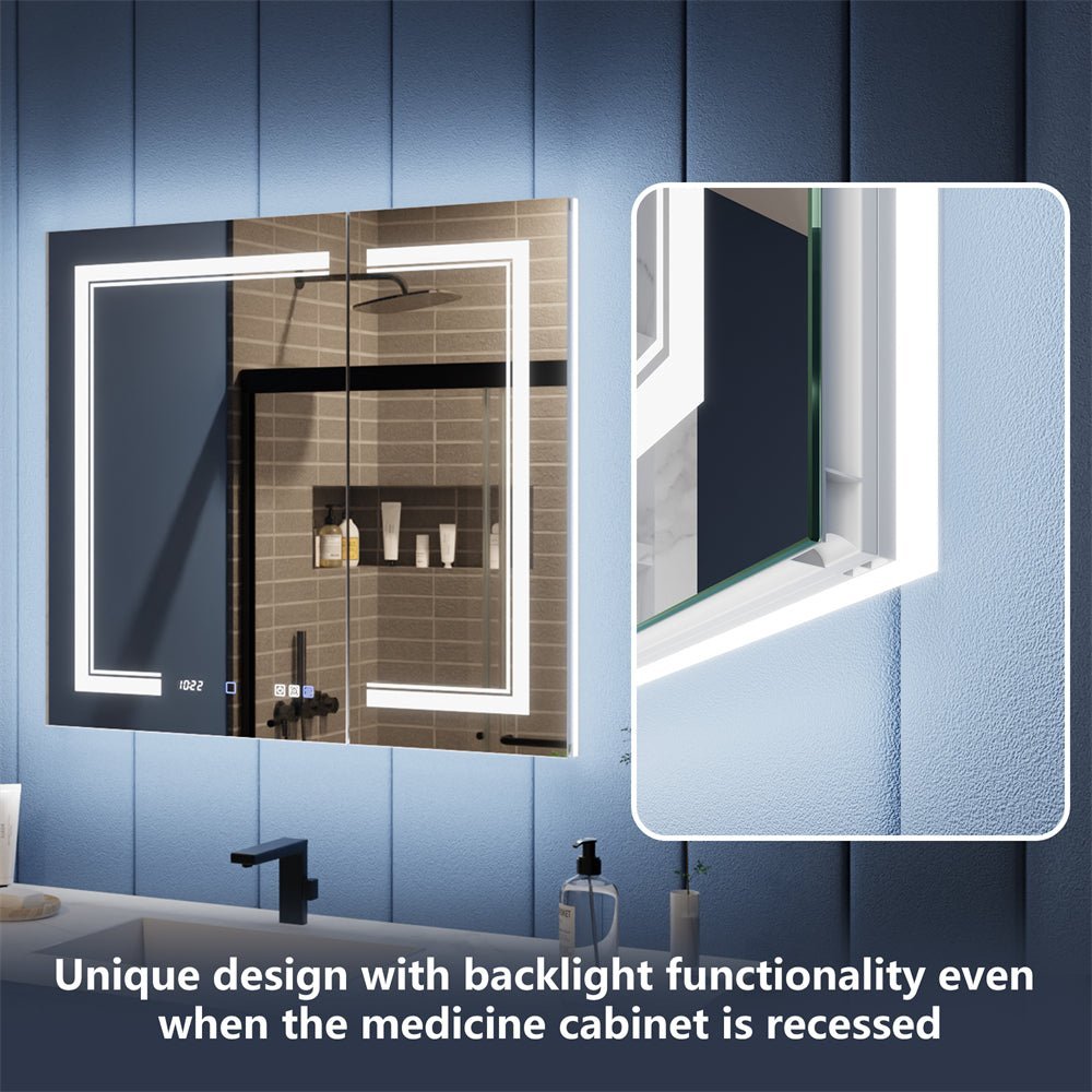 Illusion-B 36 x 32 inch LED medicine cabinet with automatic under-cabinet night light