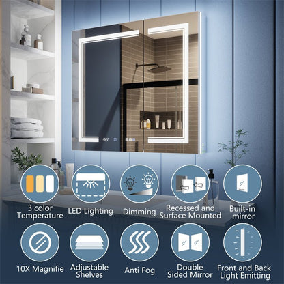Illusion-B 36 x 32 inch recessed LED medicine cabinet with front light and backlight design
