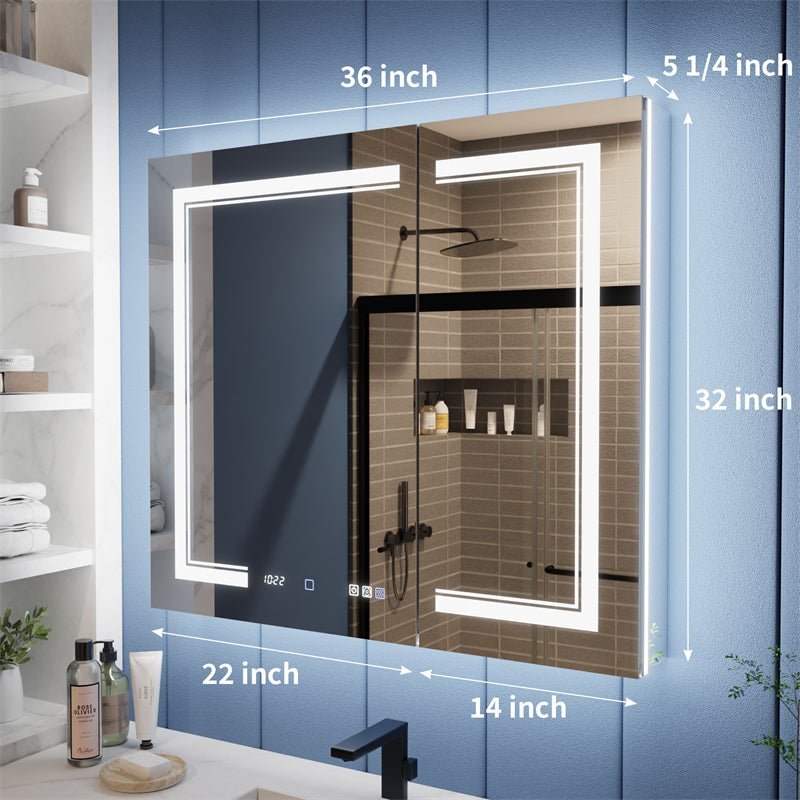 Illusion-B 36 x 32 inch LED medicine cabinet dimensions and cabinet width layout