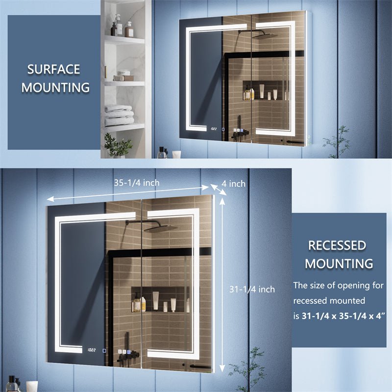 Illusion-B 36" x 32" LED Lighted Inset Mirrored Medicine Cabinet with – ExBriteUSA