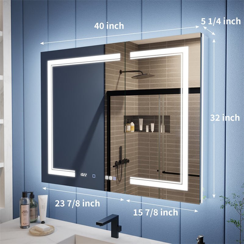 Illusion-B 40 x 32 inch LED medicine cabinet dimensions and cabinet width layout