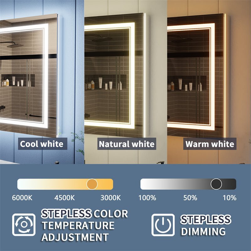 Illusion-B 40 x 32 inch dimmable LED medicine cabinet with adjustable 3000K to 6000K lighting