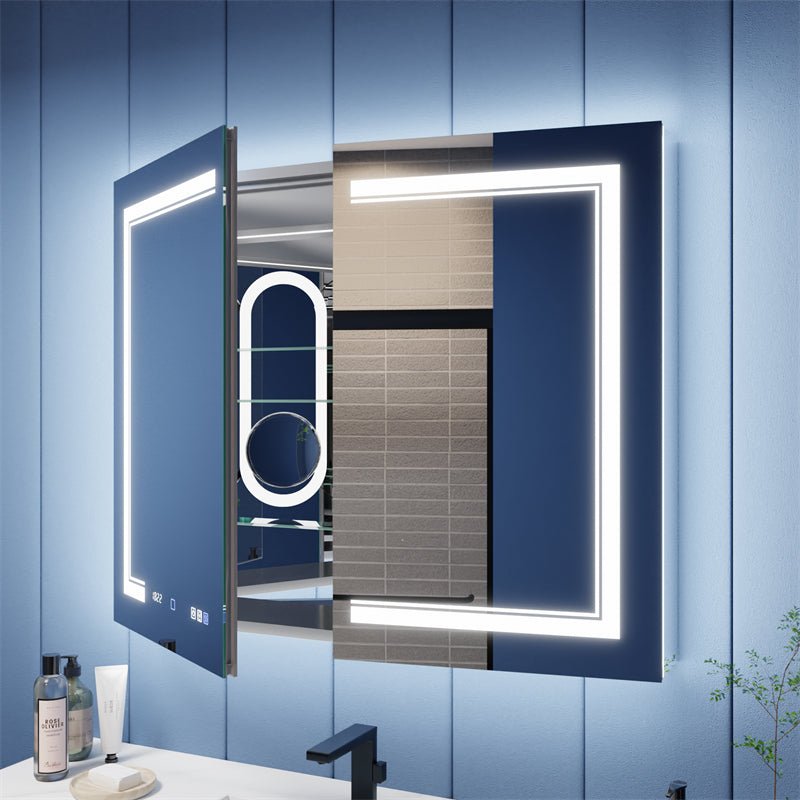 Illusion-B 40" x 32" LED Lighted Inset Mirrored Medicine Cabinet with ...