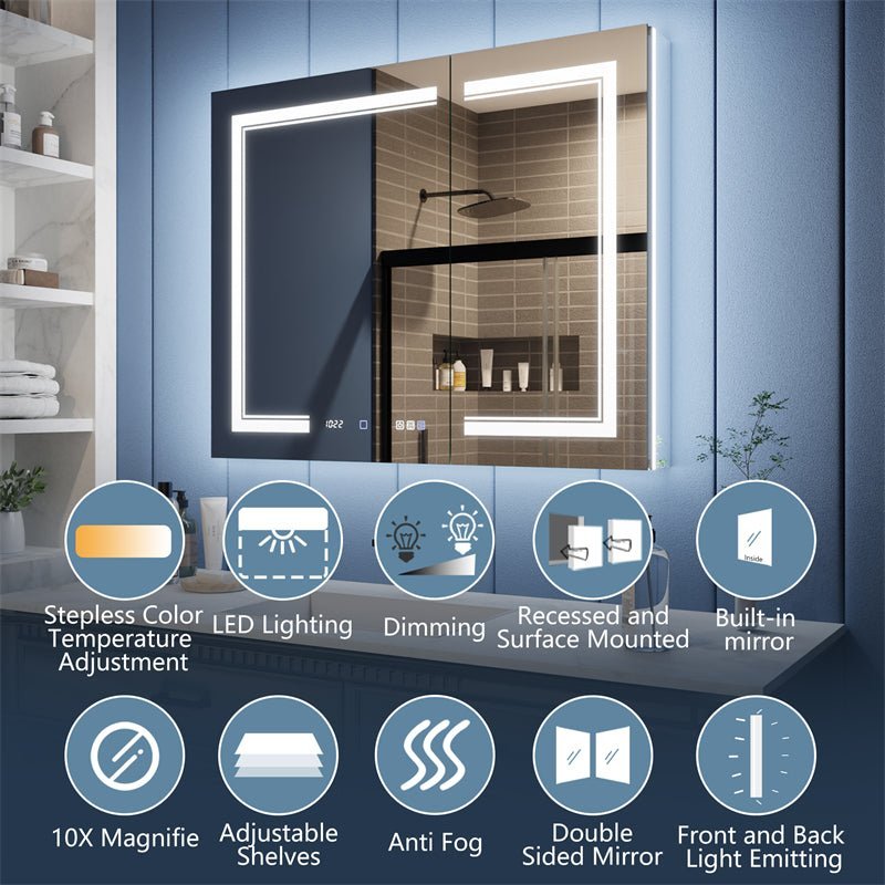 Illusion-B 40 x 32 inch recessed LED medicine cabinet with front light and backlight design