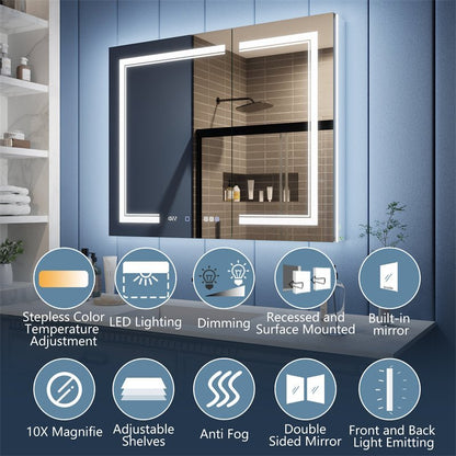 Illusion-B 40 x 32 inch recessed LED medicine cabinet with front light and backlight design