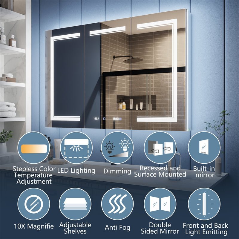 Illusion-B 48 x 32 inch LED medicine cabinet with defogger, dimming, magnifier and mirrored interior