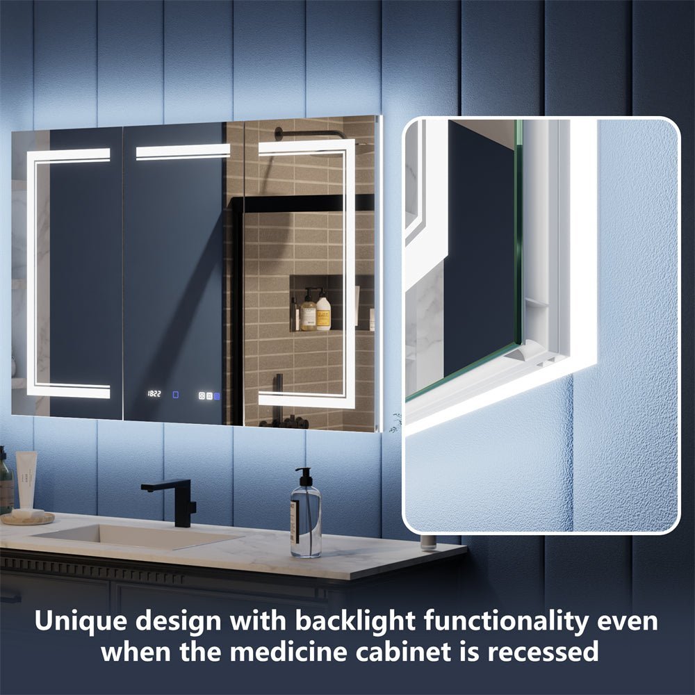 Illusion-B 48 x 32 inch recessed LED medicine cabinet with front light and backlight design