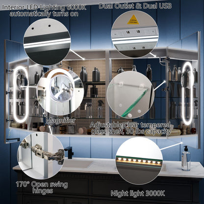 Illusion-B 48" x 36" LED Mirror Medicine Cabinet with Magnifiers and Front/Back Lighting