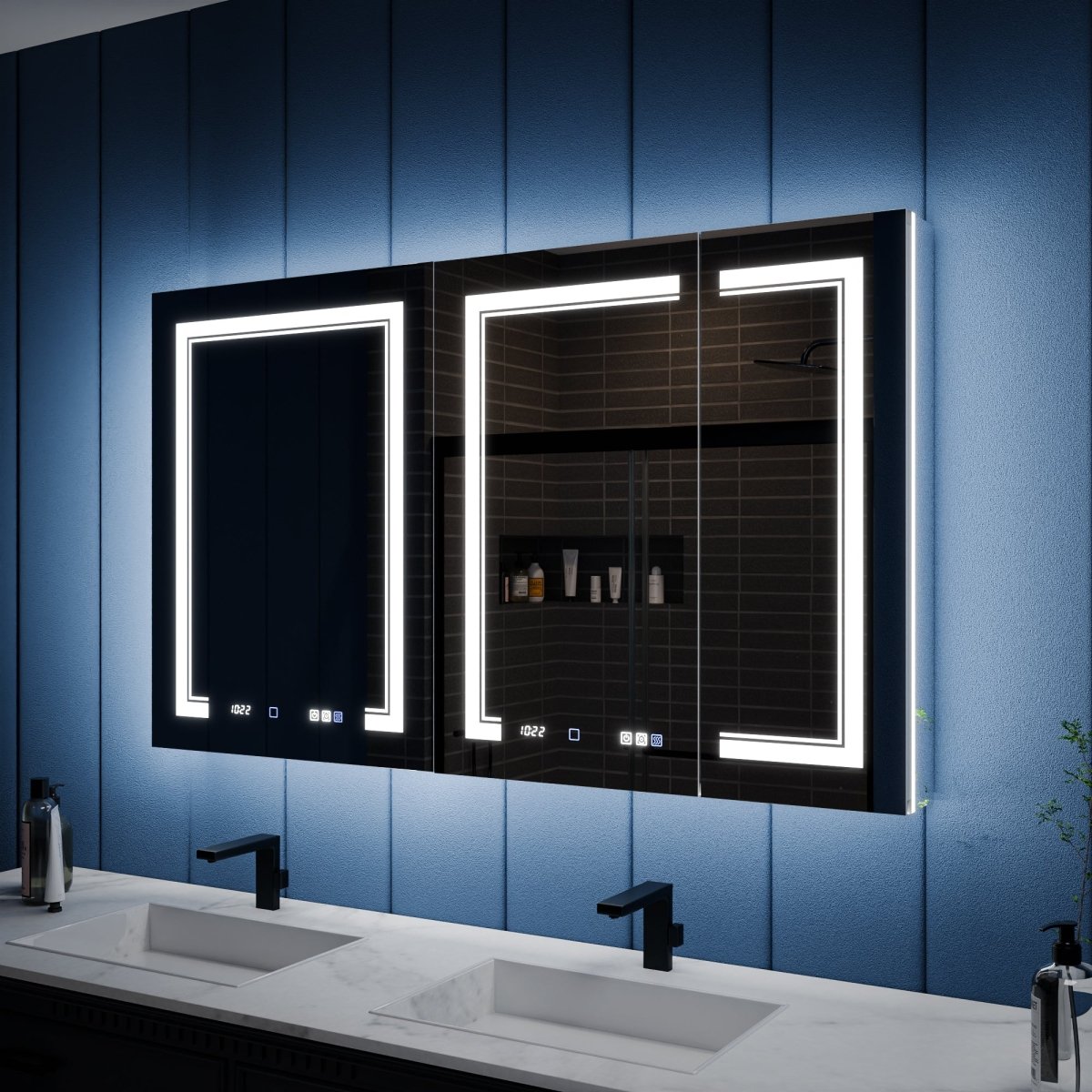 Illusion - B 54" x 32" LED Lighted Inset Mirrored Medicine Cabinet with Magnifiers Front and Back Light