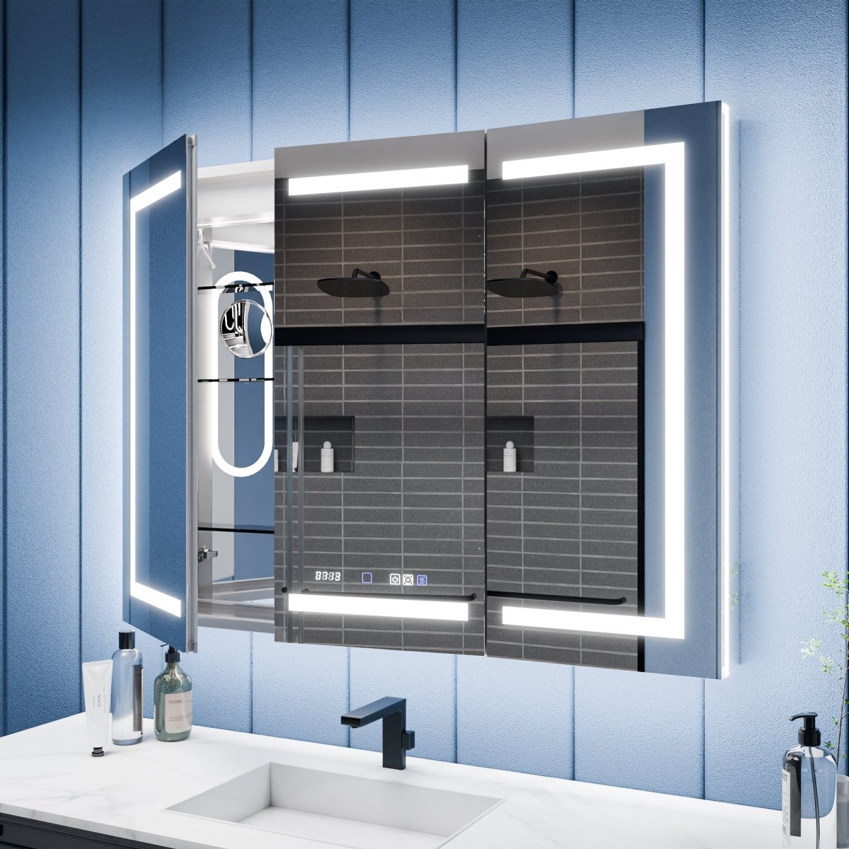 Illusion-B 54" x 36" LED Lighted Inset Mirrored Medicine Cabinet with – ExBriteUSA