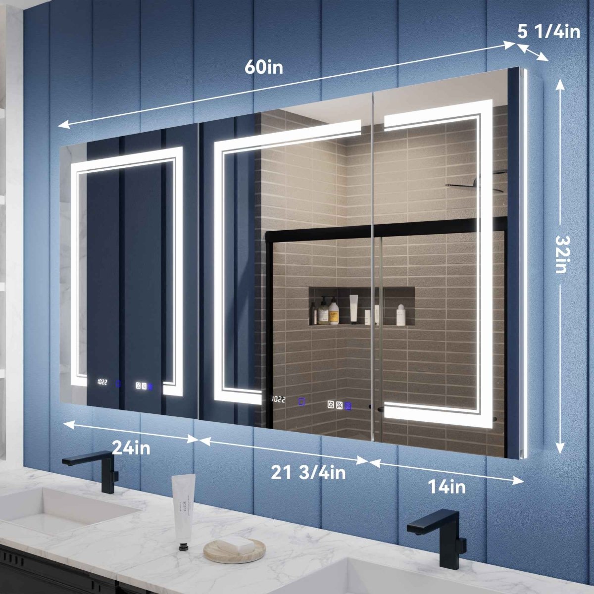 Illusion-B 60 x 32 inch LED medicine cabinet dimensions and cabinet width layout
