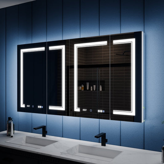 Illusion-B 60" x 32" LED Lighted Inset Mirrored Medicine Cabinet with Magnifiers Front and Back Light