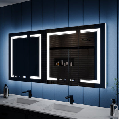 Illusion-B 66 x 32 inch LED medicine cabinet with front and back lighting above a bathroom vanity
