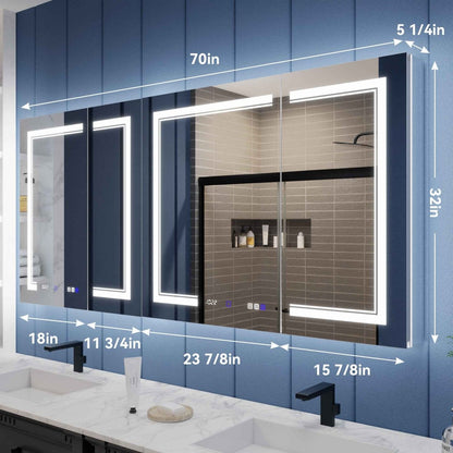 Illusion-B 70 x 32 inch LED medicine cabinet dimensions and cabinet width layout