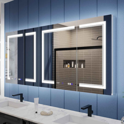 Illusion-B 70 x 32 inch LED medicine cabinet with front and back lighting above a bathroom vanity