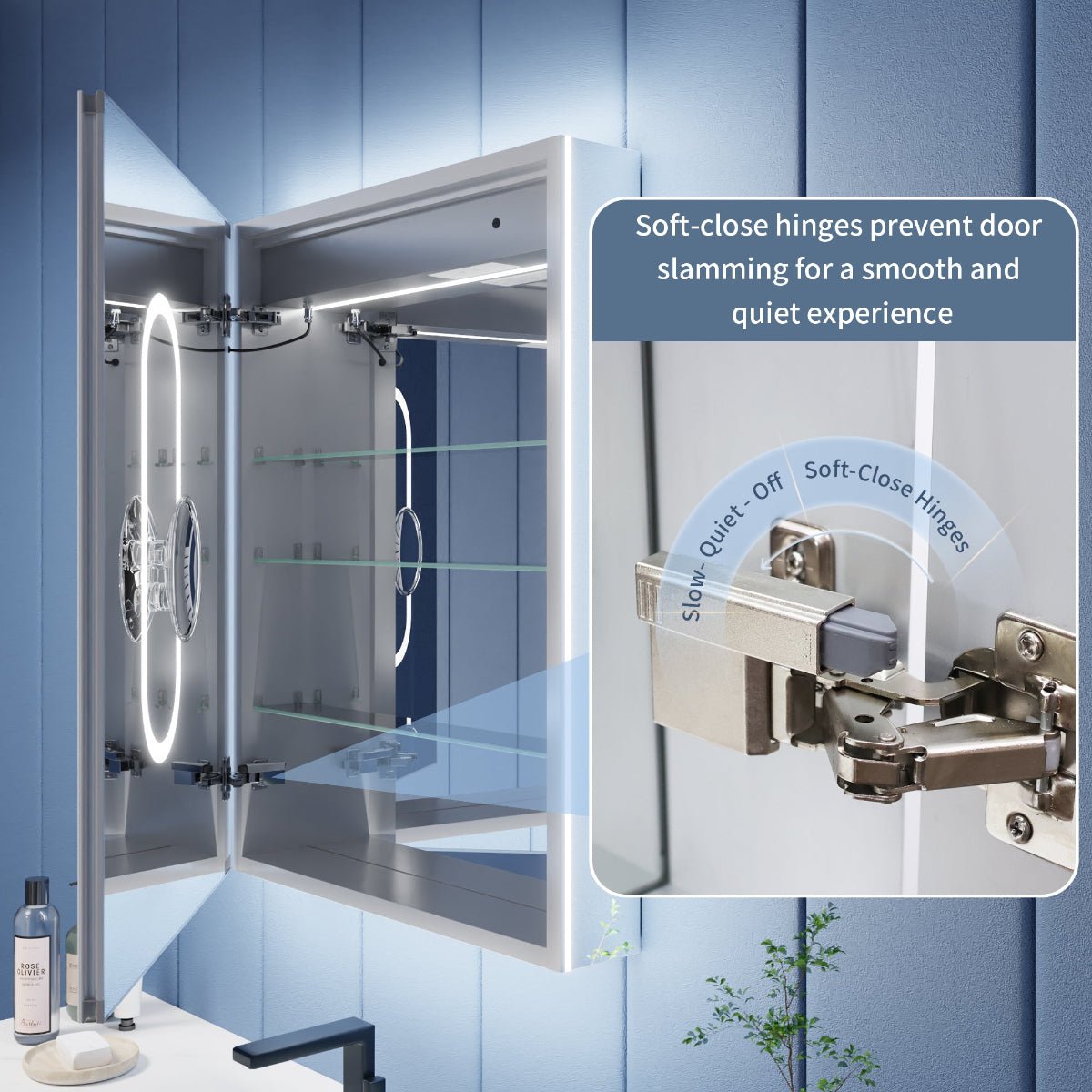 Illusion-B 72" x 32" LED Lighted Inset Mirrored Medicine Cabinet with Magnifiers Front and Back Light - ExBriteUSA