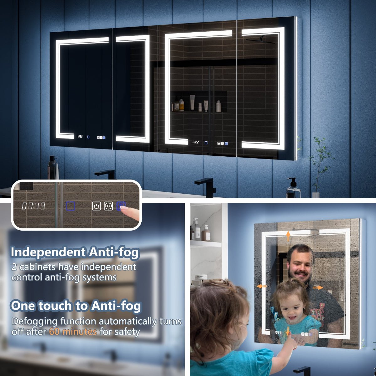 Illusion-B 72" x 32" LED Lighted Inset Mirrored Medicine Cabinet with Magnifiers Front and Back Light - ExBriteUSA