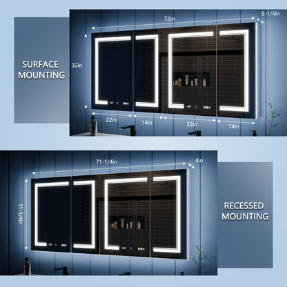 Illusion-B 72" x 32" LED Lighted Inset Mirrored Medicine Cabinet with Magnifiers Front and Back Light - ExBriteUSA