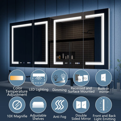 Illusion-B 72" x 32" LED Lighted Inset Mirrored Medicine Cabinet with Magnifiers Front and Back Light - ExBriteUSA