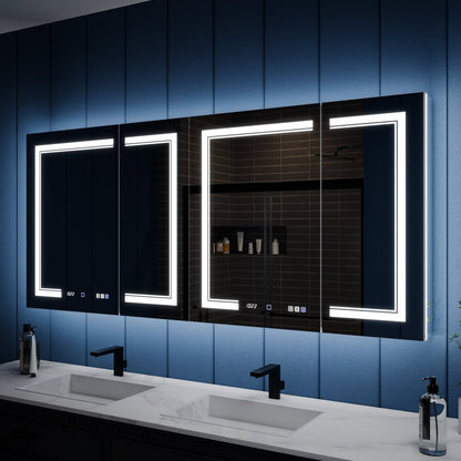 Illusion - B 72" x 32" LED Lighted Inset Mirrored Medicine Cabinet with Magnifiers Front and Back Light
