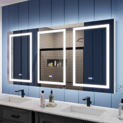 Illusion-B 72 x 36 inch LED medicine cabinet with front and back lighting above a bathroom vanity