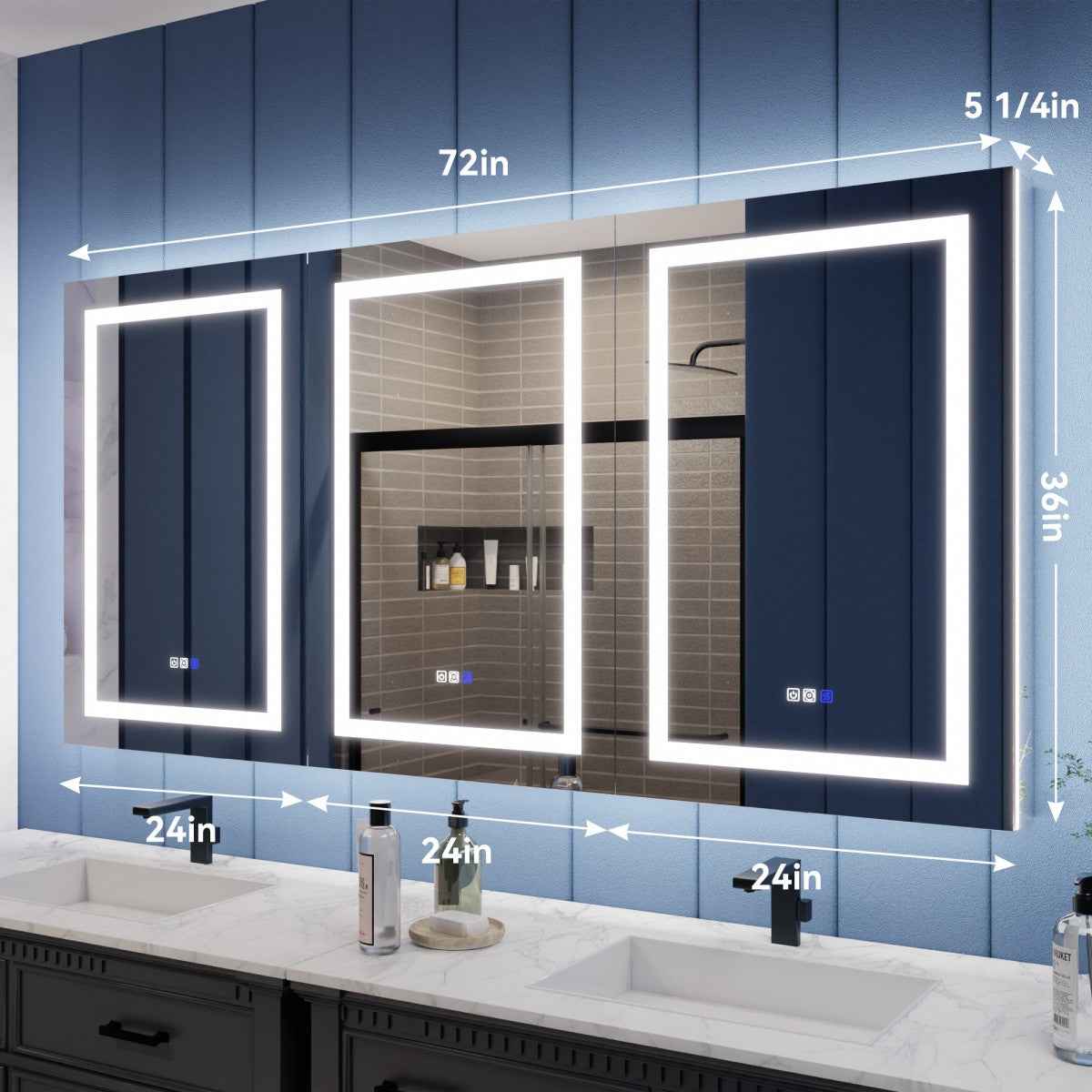 Illusion-B 72 x 36 inch LED medicine cabinet dimensions and cabinet width layout