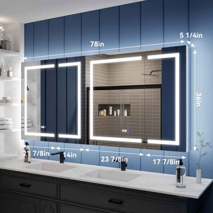 Illusion-B 78" x 36" LED Medicine Cabinet Mirror with Magnifiers Front and Back Light