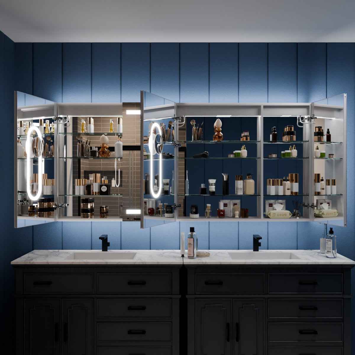 Illusion-B 78" x 36" LED Medicine Cabinet Mirror with Magnifiers Front and Back Light