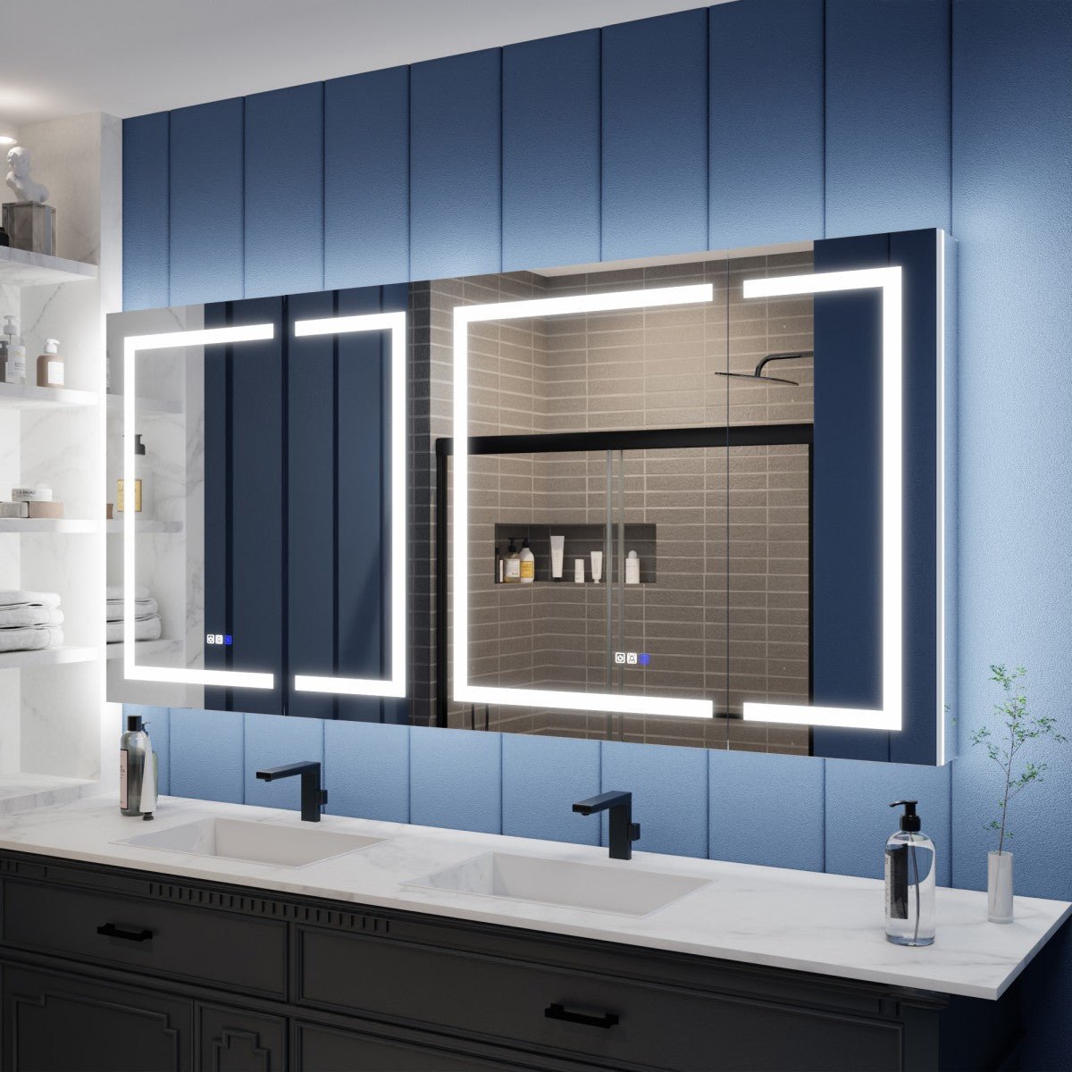 Illusion-B 78" x 36" LED Medicine Cabinet Mirror with Magnifiers Front and Back Light
