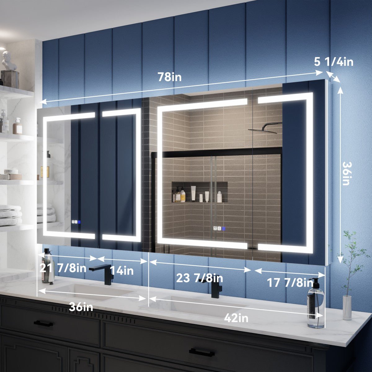 Illusion-B 78" x 36" LED Medicine Cabinet Mirror with Magnifiers Front and Back Light