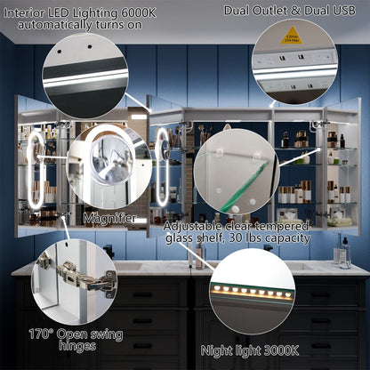 Illusion-B 78" x 36" LED Medicine Cabinet Mirror with Magnifiers Front and Back Light