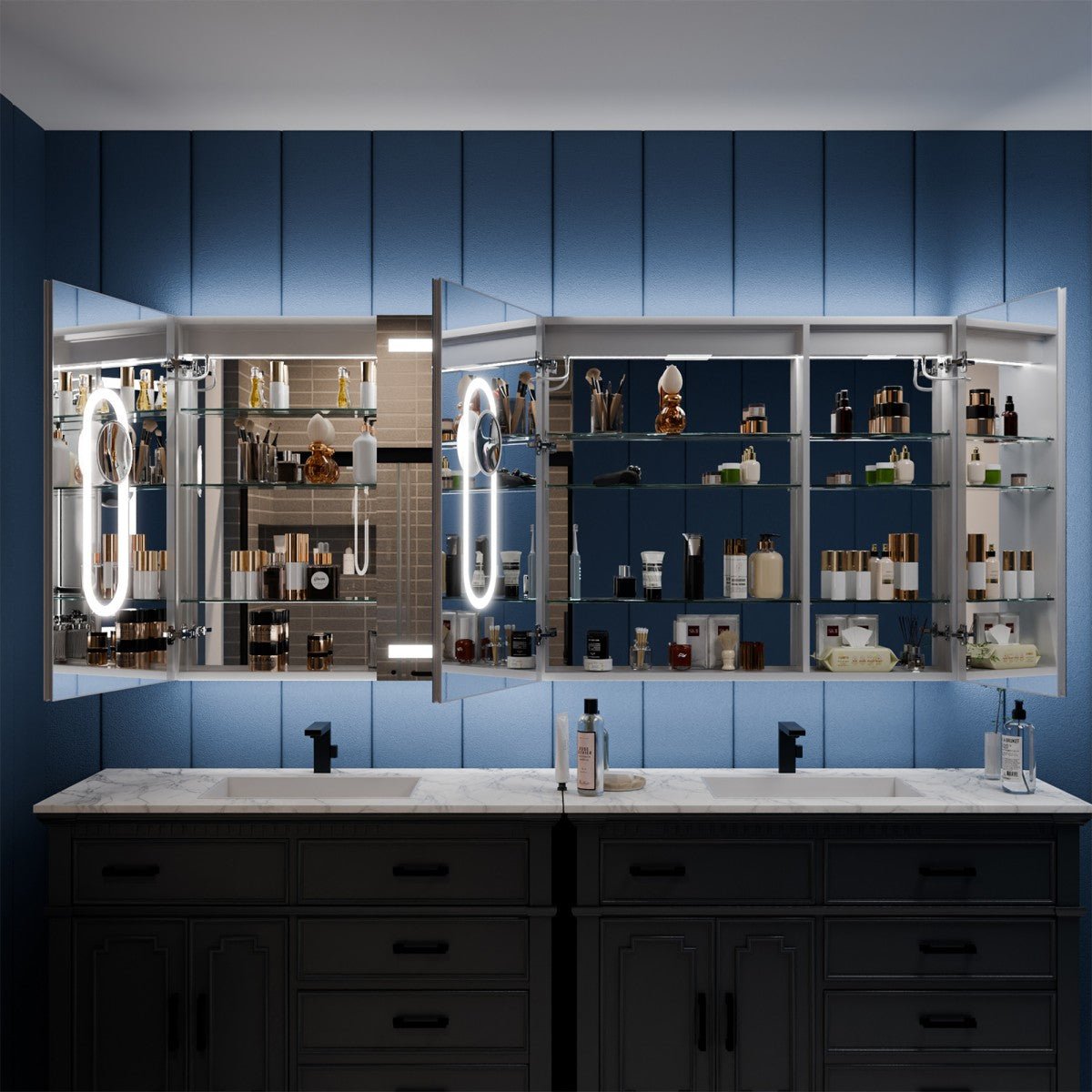 Illusion-B 78" x 36" LED Medicine Cabinet Mirror with Magnifiers Front and Back Light