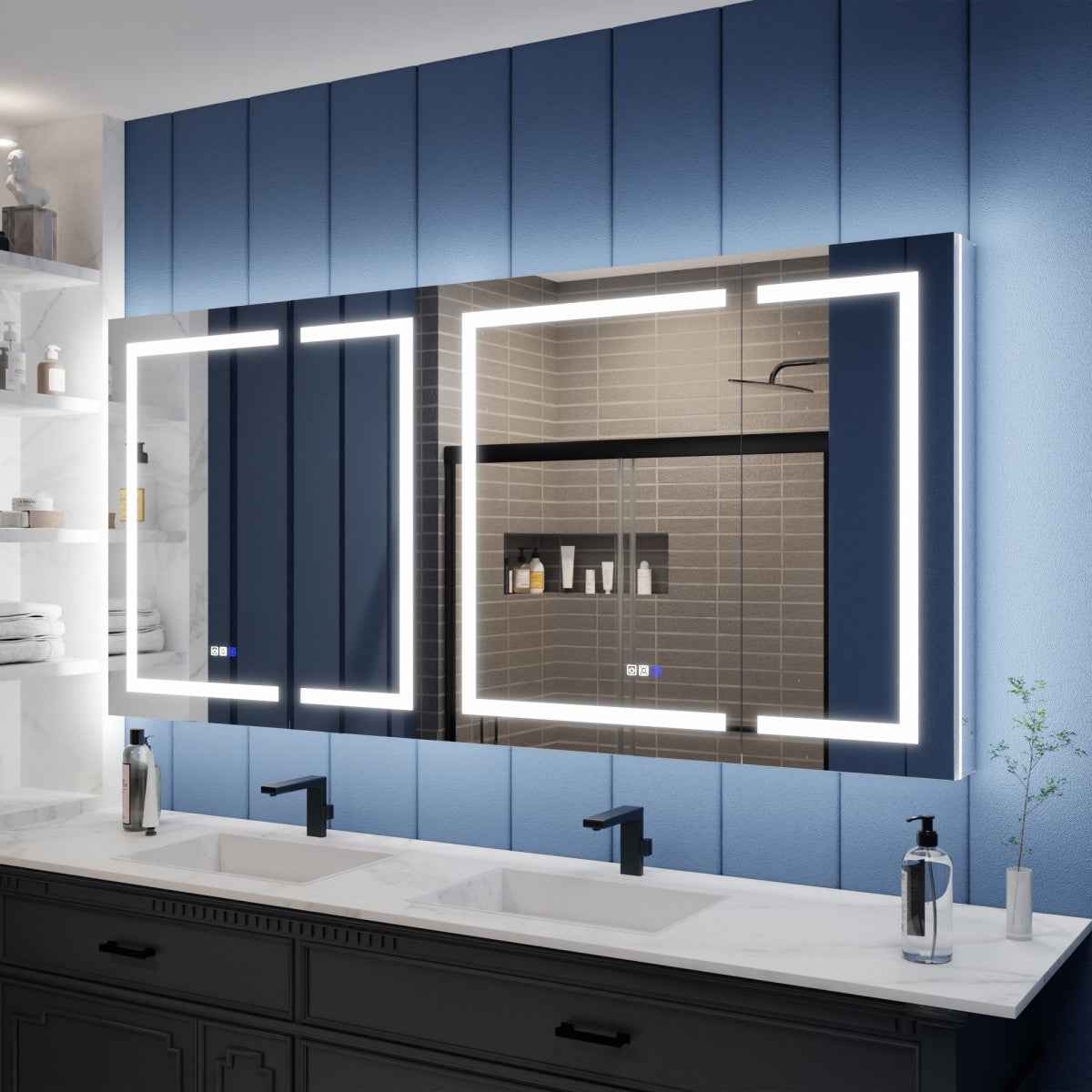Illusion-B 78" x 36" LED Medicine Cabinet Mirror with Magnifiers Front and Back Light
