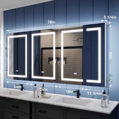 Illusion-B 78 x 36 inch LED medicine cabinet dimensions and cabinet width layout