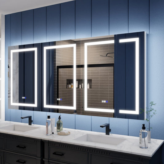 Illusion-B 78" x 36" Recessed Medicine Cabinet with LED Lights and Magnifiers, Front and Back Lighting
