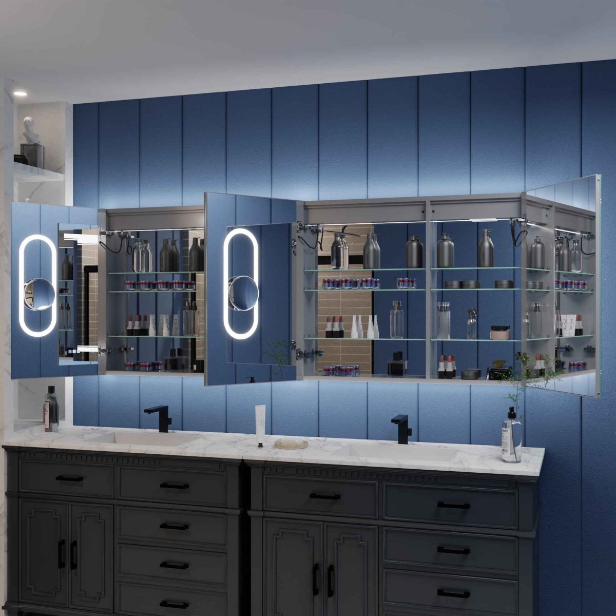 Illusion-B 80" x 32" Led Medicine Cabinet Mirrors with Magnifiers Front and Back Light