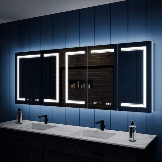 Illusion-B 84" x 32" LED Lighted Inset Mirrored Medicine Cabinet with Magnifiers Front and Back Light
