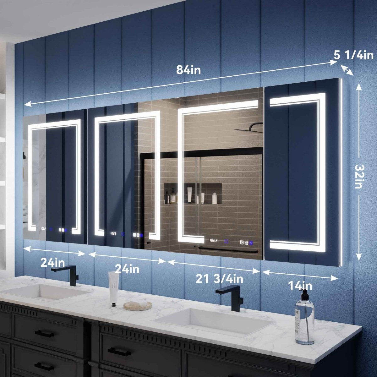 Illusion-B 84" x 32" Medicine Cabinet Led with Magnifiers Front and Back Light