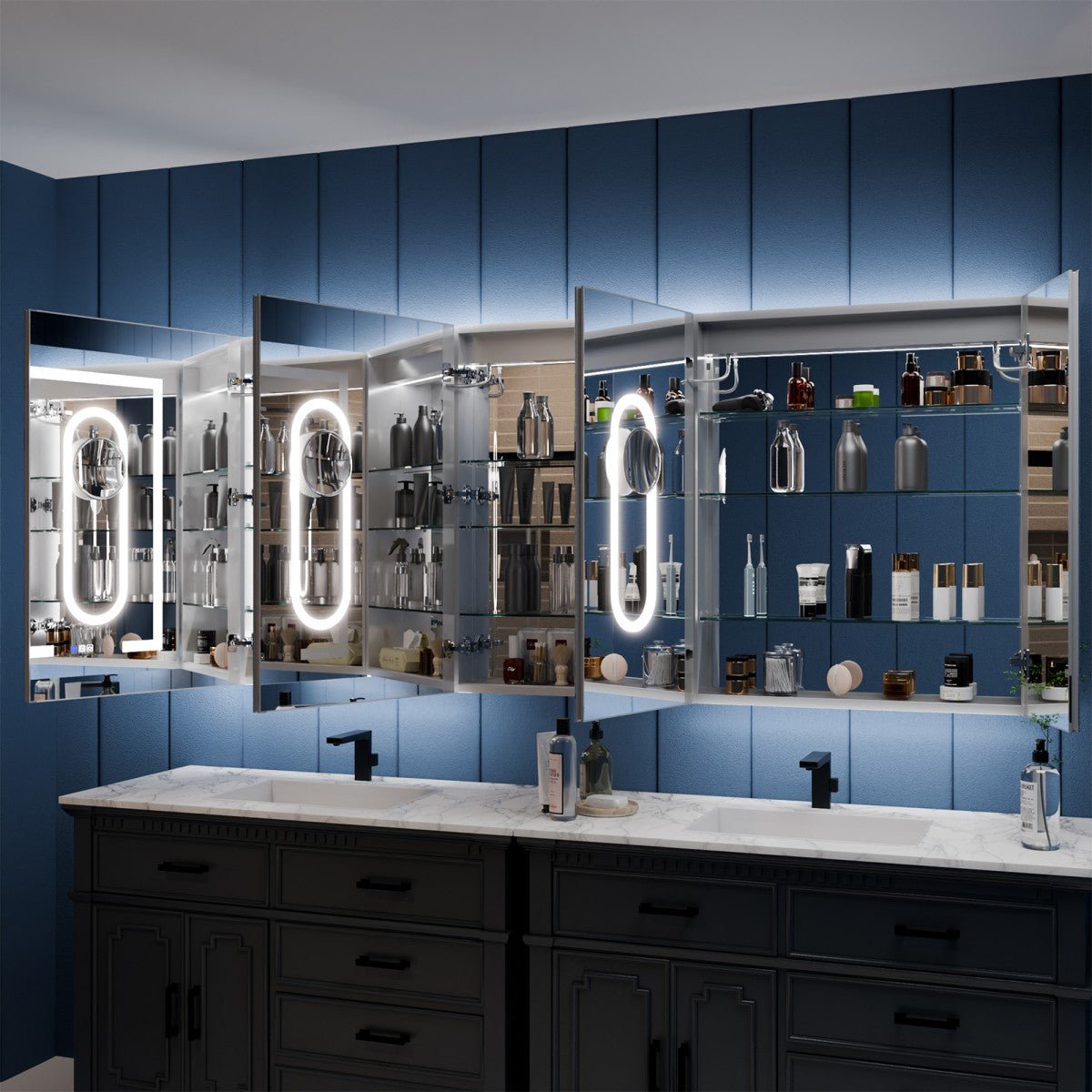 Illusion-B 84" x 36" Medicine Cabinet with LED Lights and Magnifiers - Front and Back Light Feature