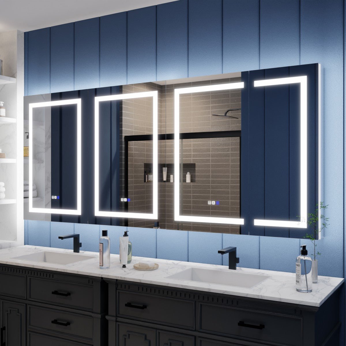 Illusion-B 84" x 36" Medicine Cabinet with LED Lights and Magnifiers - Front and Back Light Feature