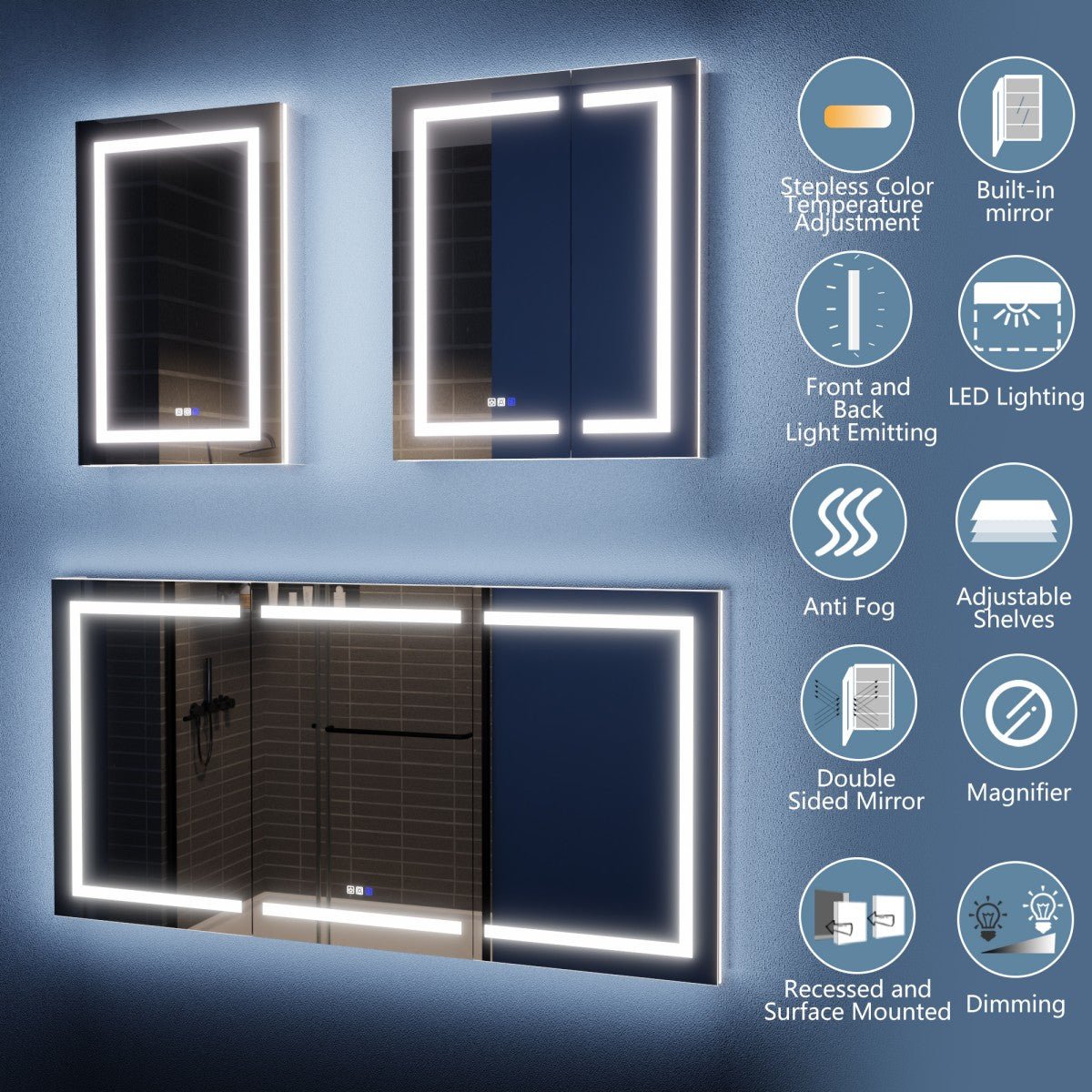 Illusion-B 84" x 36" LED Lighted Inset Mirrored Medicine Cabinet with Magnifiers Front and Back Light