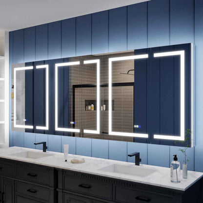 Illusion-B 96 x 36 inch LED medicine cabinet with front and back lighting above a bathroom vanity