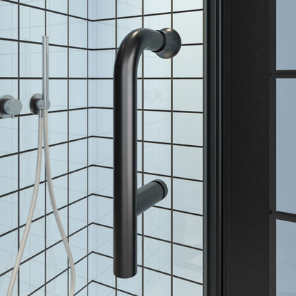 Classy 24-26" W x 72" H Small Clear Glass Shower Door Hinged Pivot Black Install